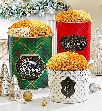 Happy Plaid Collection Popcorn Tins